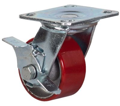 Колеса большегрузные поворотные с тормозом полиуретановые с чугунным ободом